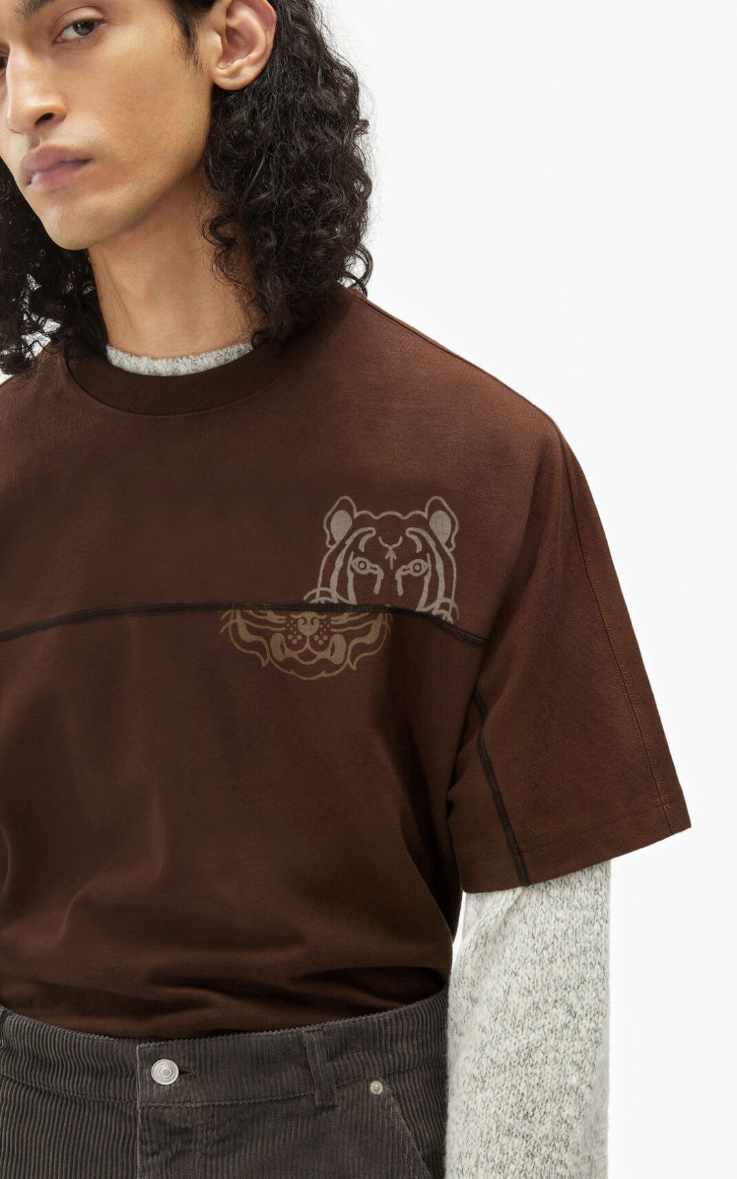 Kenzo K Tiger oversized T Shirt Dark Brown For Mens 7501NKHVX